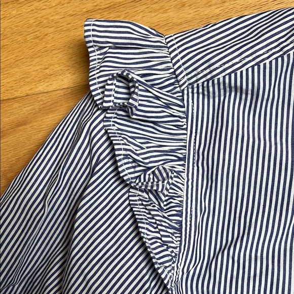 White and Blue Ruffled Long Sleeve Blouse - Picture 3 of 10